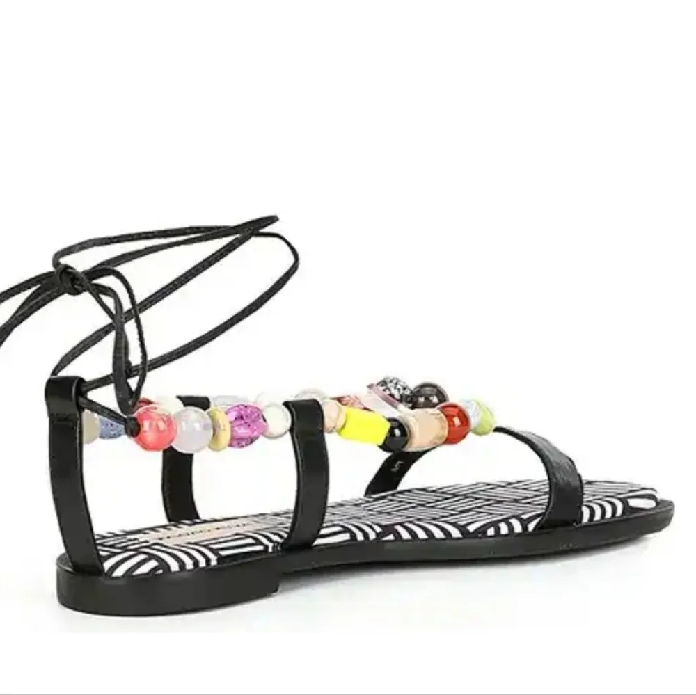 New Antonio Melani Beaded Leather Flat Sandals Sz 8